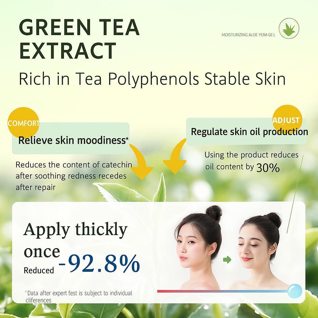 BOSONGY Moisturizing Aloe Vera Gel,Soothing Hydrating Face Body Gel with Pure Aloe Extract, Korean Skincare Green Tea Calms Redness, Repairs After Sun,Refreshes Sensitive Skin (8.8oz
