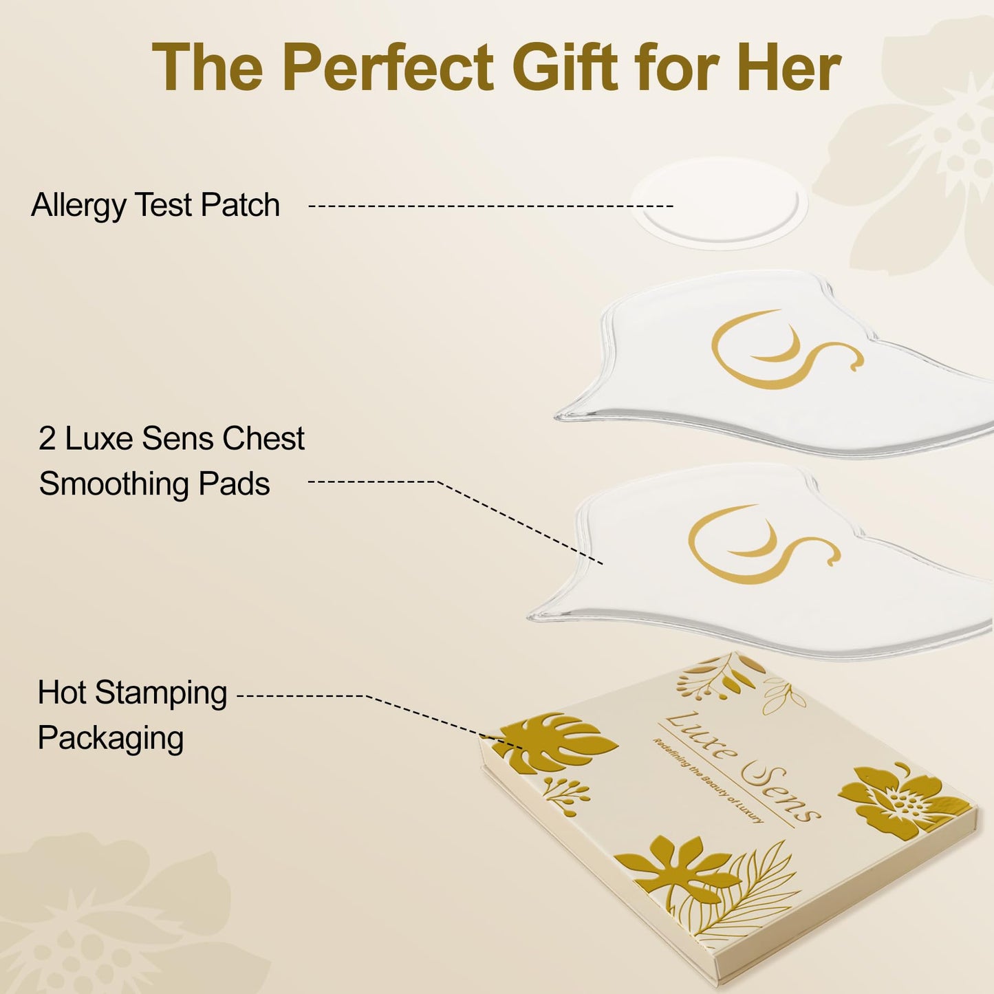 Luxe Sens Chest Wrinkle Patches 2 Pack, Reusable Silicone Pads for Wrinkles, Anti Wrinkle Patches for Skin Firming and Smoothing, Overnight Chest Wrinkles from Side Sleeping (30 Day Supply)