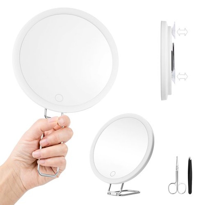 10X Magnifying Mirror with Lights, 6inch Lighted Magnifying Mirror with Suction Cups and Stand, Makeup Mirror with 10X Magnification Portable Travel Magnifying Mirror, 10X Magnified Mirror with Lights