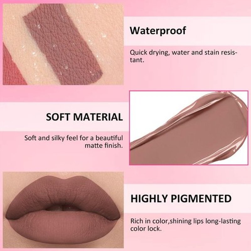 JUAAZIN Rose Taupe Matte Liquid Lipstick, With Highly Pigmented and Rich Colors Lip Gloss, Long-Lasting Wear Non-Stick Cup Not Fade Waterproof Lipstick Makeup for Women(Rose Taupe 02#)