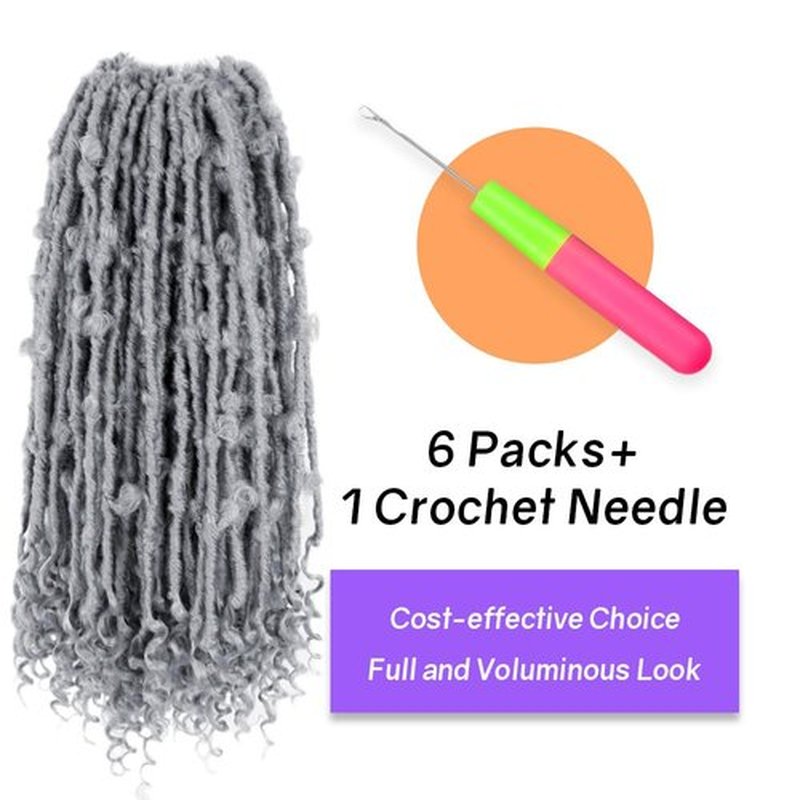 Crochet Butterfly Locs with Curly Ends 18 Inch, Boho Distressed Butterfly Locs Crochet Hair, Gray Bohemian Goddess Faux Butterfly Braids with Curly Ends (6 Packs, Gray)