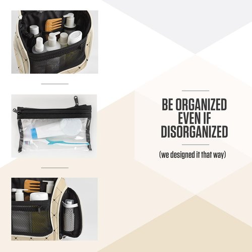VENTURE 4TH Hanging Travel Toiletry Bag for Women & Men - Travel Organizer with Expandable Compartments & Removable Clear Pouch for Toiletries (Beige Diamonds)