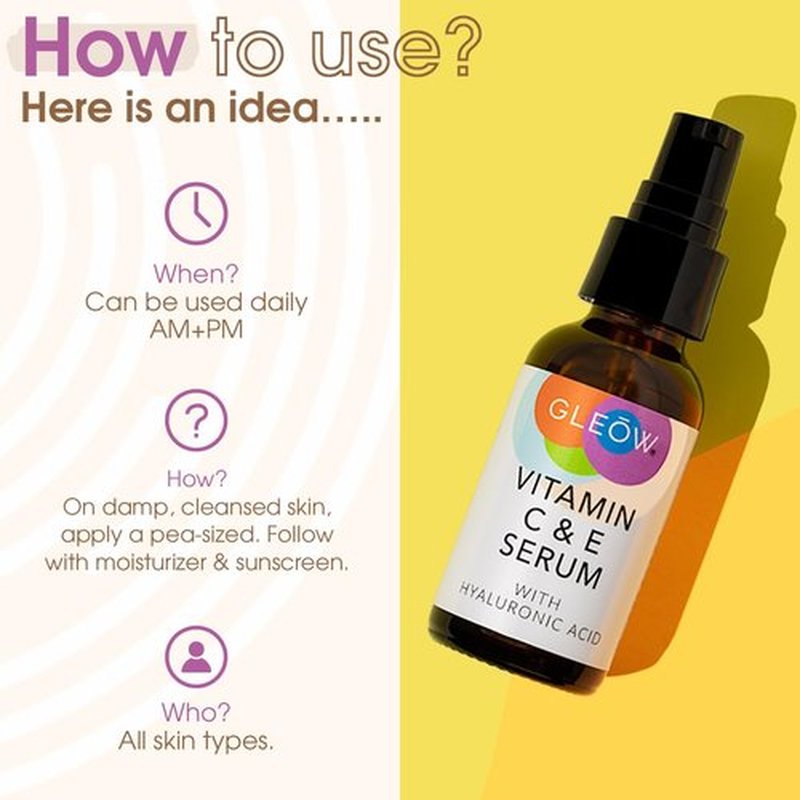 GLEOW Vitamin C Face Serum, Vitamin C Serum for Face with Hyaluronic Acid, Vitamin C for Face, Hydrating Serum for Face, Skin Brightening Serum 2oz