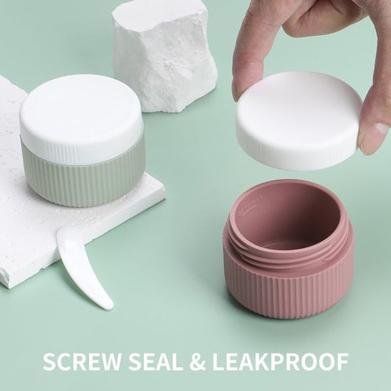 ME.FAN Travel Containers for Toiletries, TSA Approved 1.5 oz Silicone Cream Jars, Leak-proof Travel Size Containers, Travel Accessories with Lid for Cosmetic Face Hand 4 Pack White Lid - Morandi