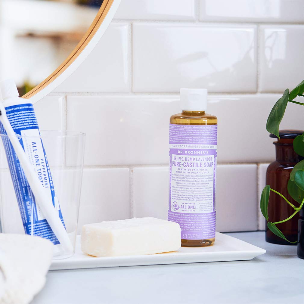 Dr. Bronner's Magic Soap-Pure-Castile Liquid Soap (Lavender, 8 ounce)-Regenerative Organic Certified Oils, 18-in-1 Uses: Body, Hair, Laundry, Pets & Dishes, Concentrated, Vegan, Non-GMO (Pack of 2)