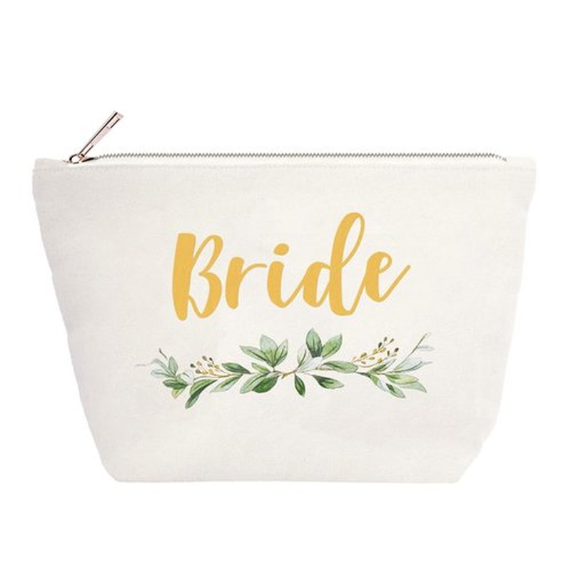 ELEGANTPARK Bride Gifts Bride Makeup Bag Wedding Bachelorette Party Cosmetic Bag Bridal Shower Gifts Canvas Gold Script