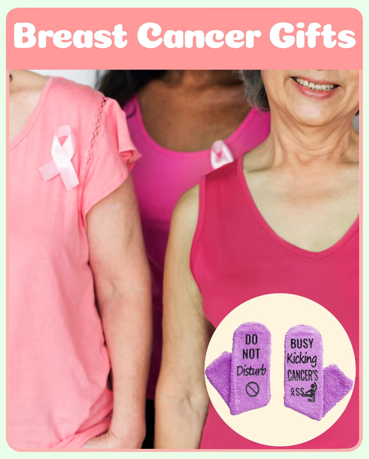 Breast Cancer Socks Gifts for Women - Chemo Survivor Comfort Care Gifts Cancer Awareness Accessories for Cancer Patients