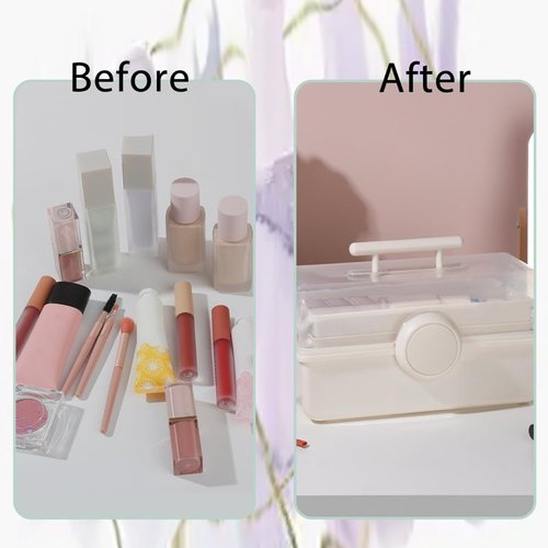 RAMFIYN Makeup Storage, Pink Tackle box for Women with Handle. Cosmetic Storage Box Organizer, Portable 3 Layers Makeup Case for Home