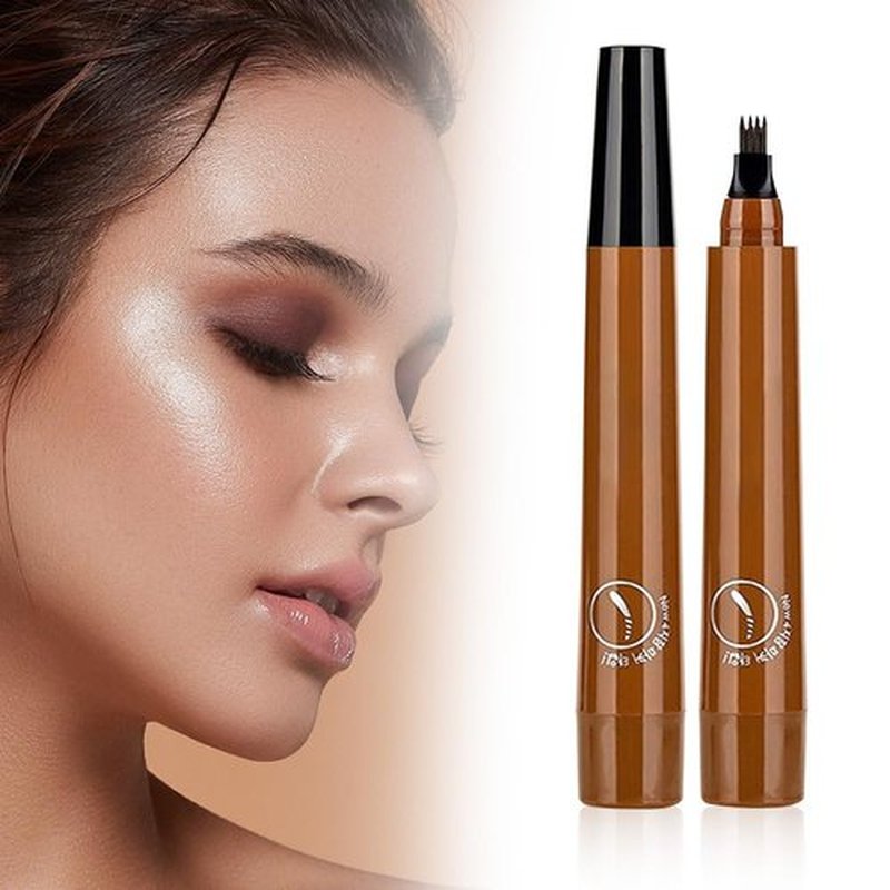 Magic Eyebrow Pencil, 4 Tipped Precise Brow Pen 3D Waterproof Microblading Eyebrow Pencil Contouring Pen, Long-Lasting Eyebrow Brush Fine Stroke Microblade Eyebrow Pencil (Light Brown)