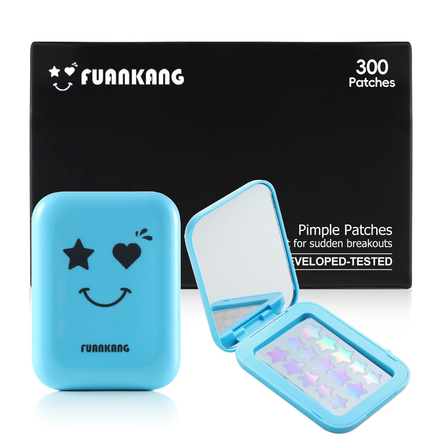 Pimple Patches for Face, Various styles, colors, Large Hydrocolloid Pimple Patches, 300 Count Pimple Patche, Good for blemishes with a head and visible gunk, With a Cute mirror case