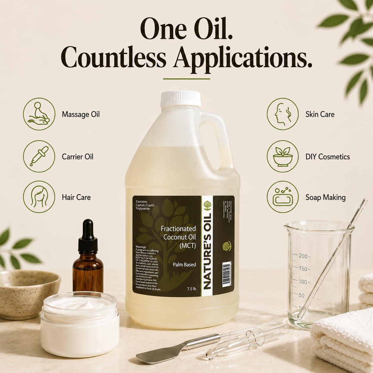 Fractionated Coconut Oil (MCT Oil) Oil Gallon for Massage, Diluting Essential Oils, Hair & Skin Care Moisturizer - by Nature's Oil