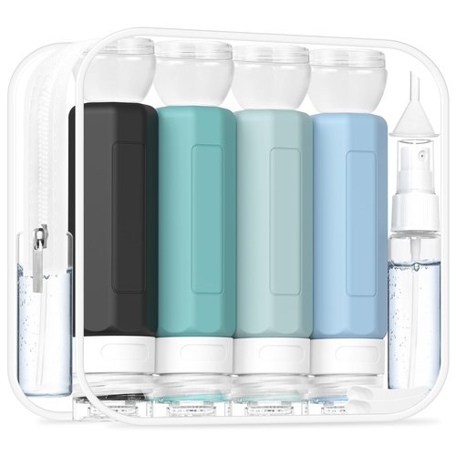 Redfly 17PCS Travel Bottles for Toiletries, TSA Approved Travel Size Containers, Leak Proof Travel Containers for Toiletries, Silicone Travel Kit for Shampoo, Conditioner, Lotion & Creams Gray
