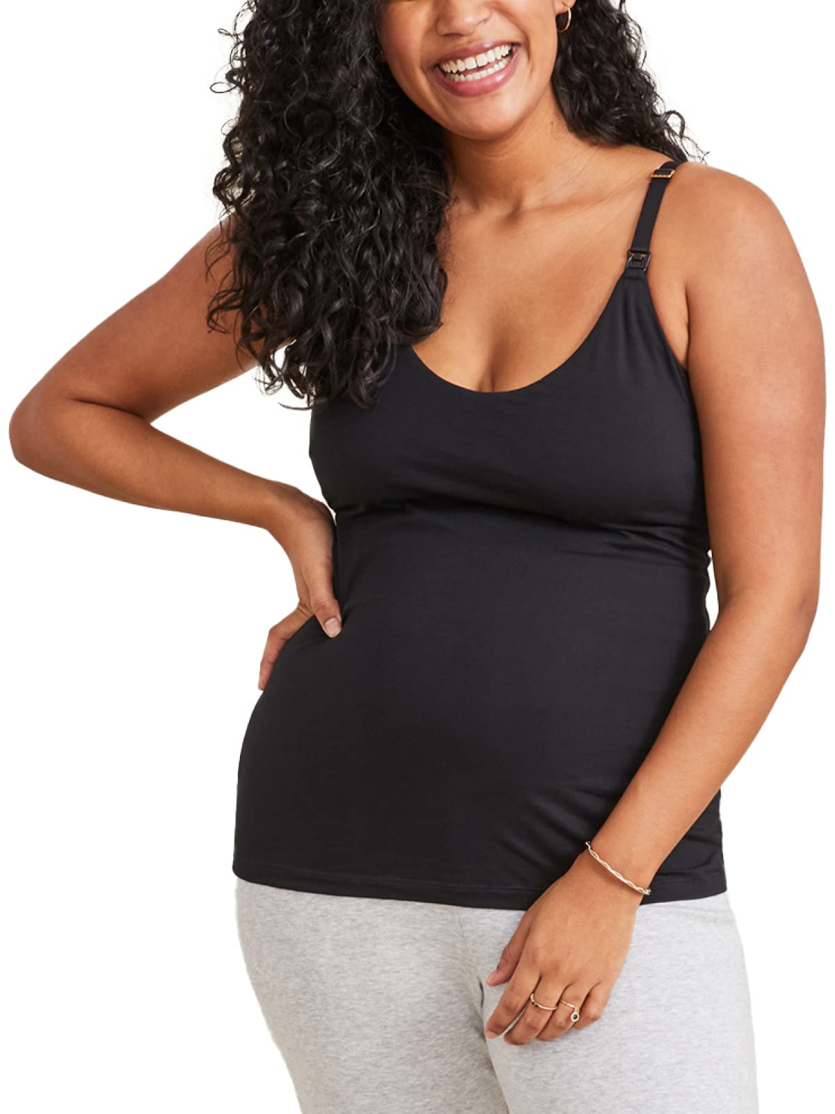 HATCH Clip Down Nursing Tank Top - Easy Access Nursing Tank Tops with Built in Bra - Adjustable Front Strap Maternity Tank Top for Flexible Support - On The Go or in Bed - Black, Small