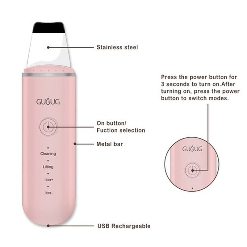 GUGUG Skin Scrubber Face Spatula Skin Spatula Pore Cleaner Blackhead Remover Tools for Facial Deep Cleansing-4 Modes, Pink