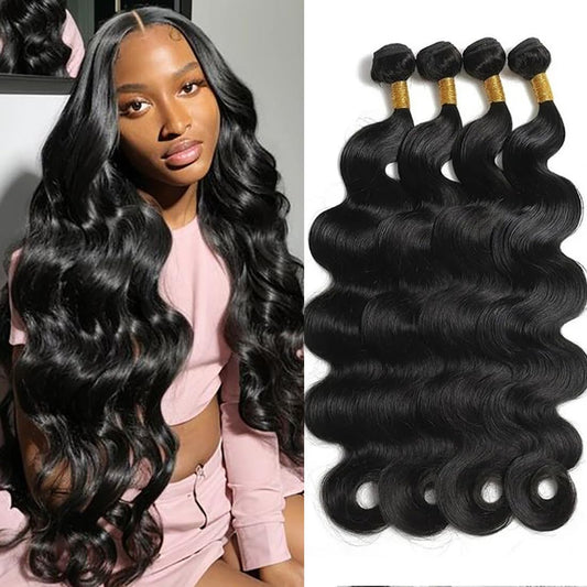Body Wave Bundles Human Hair 4 Bundles 18 20 22 24 inch 4 pack 12A Brazilian Virgin Weave Hair Extensions 100% Unprocessed Human Hair Bundles Quick Weave Bundles Natural Black
