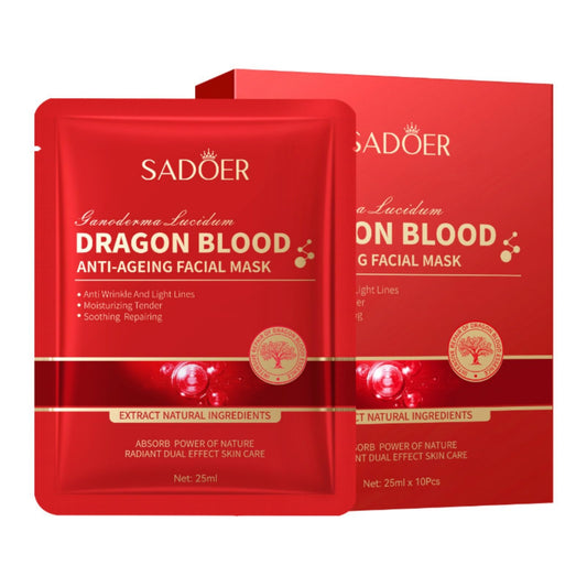 suckoo For SADOER Ganoderma Lucidum Dragon's Blood Ceramides Facial Masks,Deep Moisturizing Face Mask,Face Mask Patches,Brighten Complexion 25mlx10pcs