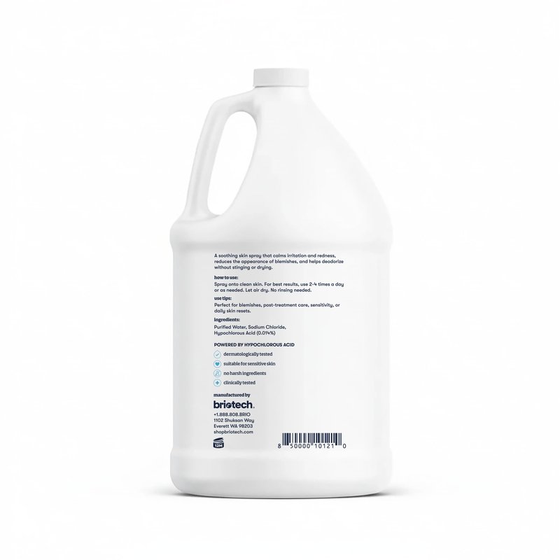 BRIOTECH Topical Skin Spray, Hypochlorous Acid for Sensitive Skin, HOCl Facial Mist, Full Body Support Against Irritation, Calm Redness, Soothe Foot & Scalp, 1 Gallon Refill (2 Pack)
