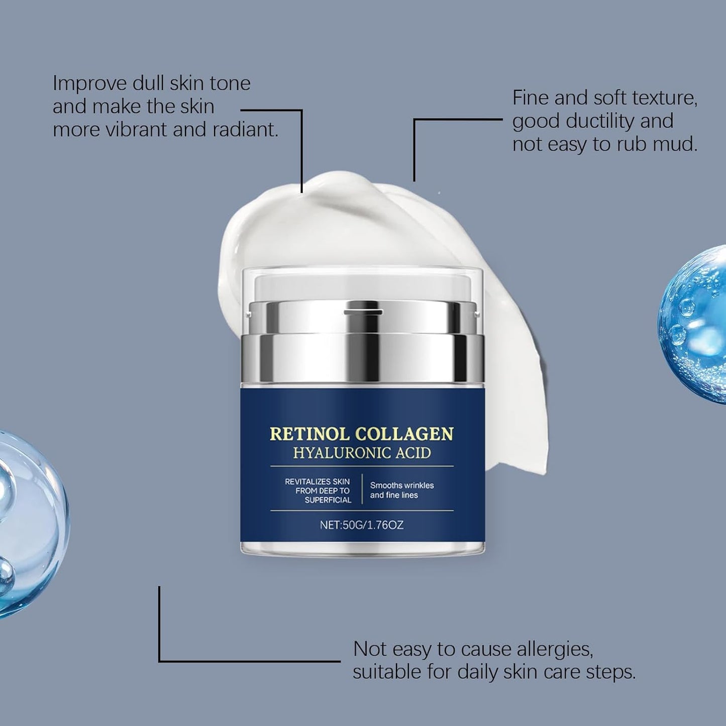 Retinol Face Cream, Collagen Neck Cream for Firming and Lifting, Anti-Wrinkle and Fine Line Reduction, Suitable for Men and Women, Renew and Protect Your Skin 1.76oz