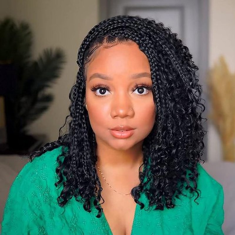 COOKOO 10 Inch Goddess Box Braids Crochet Hair With Curly Ends 8 Packs Bohemian Hippie Box Braids Pre-looped Crochet Hair Synthetic Crochet Braiding Hair for Black Women 1B#