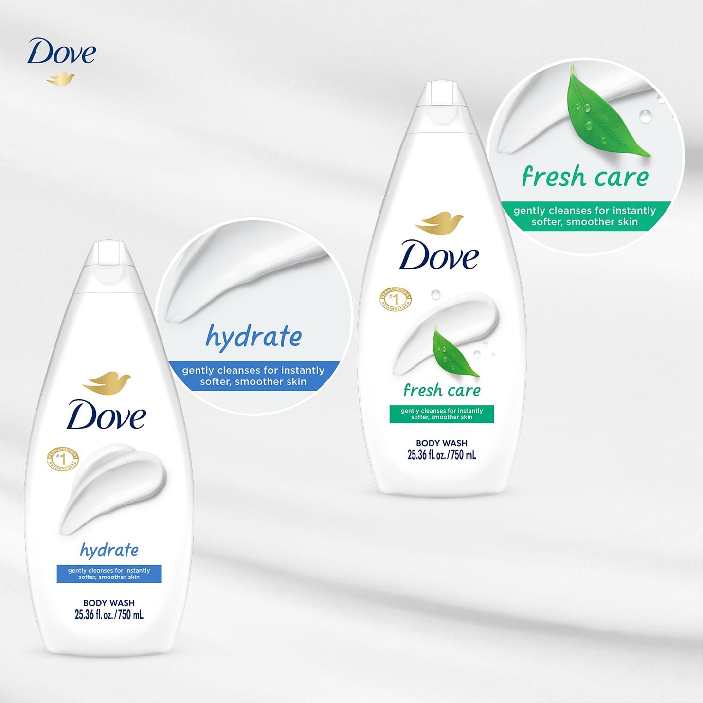 Dove Body Wash, Hydrate & Fresh Care, Value-Size Variety 2-Pack – Moisturizing Cleanser for Smooth, Soft Skin, 25.36 Oz Ea