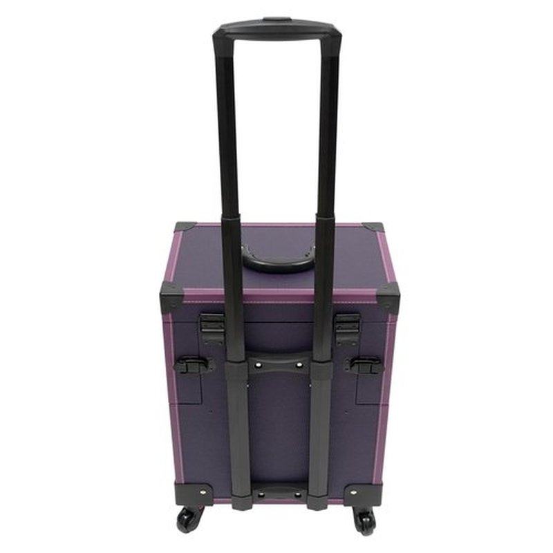 PalaUha Rolling Makeup Train Case Professional Cosmetic Organizer Trolley with Drawers Compartment Nail Case Wheeled Manicure Pedicure Storage Case for Hair Stylists Makeup Artists (Purple & Black A)