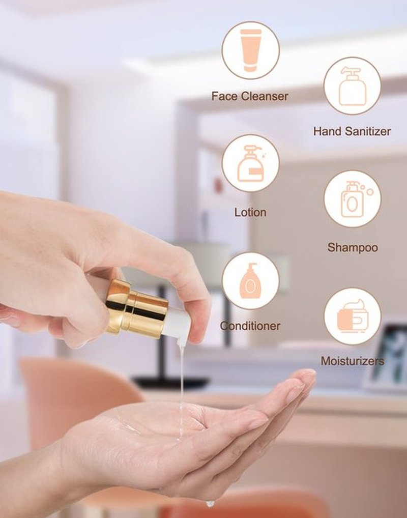 Golden Airless Pump Bottle Travel Set with Box Refillable Empty Cosmetic Pump Bottle Vacuum Pump Bottles for Liquids Such as Hand Soap,Toner,Foundation,Hair Oil,Lotion and Cream(1oz/30ml,4 Pack)