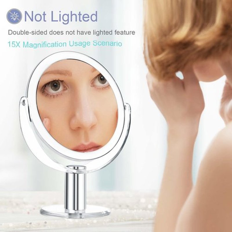 CLSEVXY Vanity Mirror Makeup Mirror with Stand, 1X/15X Magnification Double Sided 360 Degree Swivel Magnifying Mirror, 7.4 Inch Portable Table Desk Counter top Mirror Bathroom Shaving Mirror