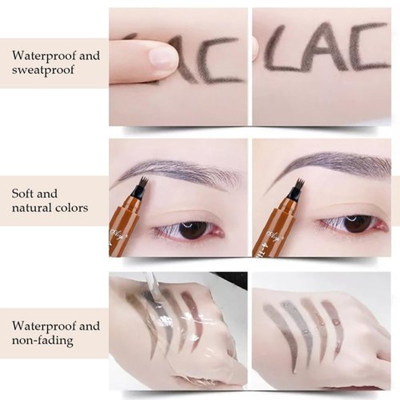 Upgrade Microblading Eyebrow Pen, 3D Waterproof Brow Pencil 2PCS Magic Eyebrow Pencil,Eyebrow Tattoo Pencil with 4 Fork Tip,Contouring Pen Natural Gap Filling Eyebrow Pen (Black/2pcs)