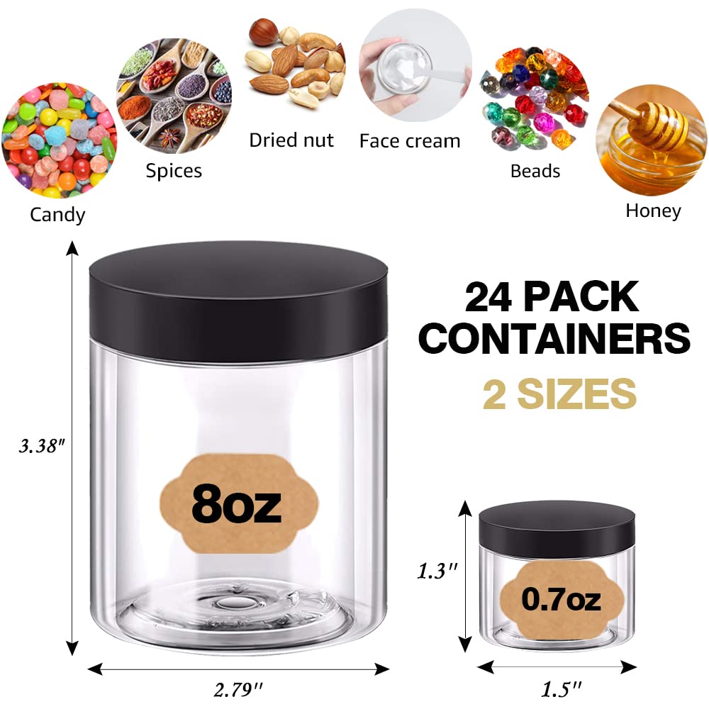 AMORIX 8oz Plastic Jars with Lids 8 oz Plastic Containers with Lids + 20g Sample Containers (Set of 24) Airtight Container for Lip Scrub, Body Butters, Cream, Slime, Craft Storage