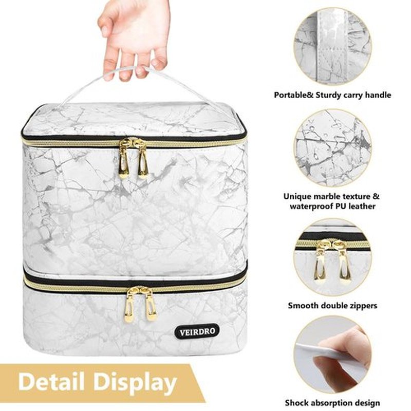 Veirdro Nail Polish Bag Organizer Case, Large Nail Polish Organizer Holds a Nail Light and 30 Nail Polish Bottles [15ml/0.5 fl.oz]，Nail Polish Carrying Bag with Manicure Tools Storage White