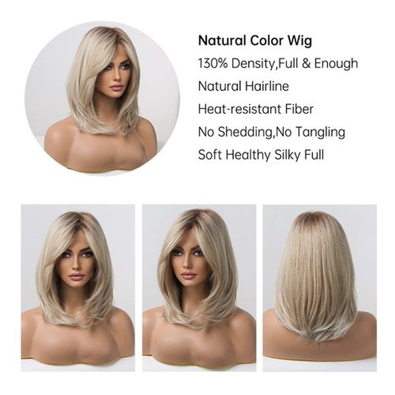 BERON Blonde Wig Long Layered Wigs for Women Blonde Wig with Dark Roots Layered Synthetic Hair Wig with Bangs