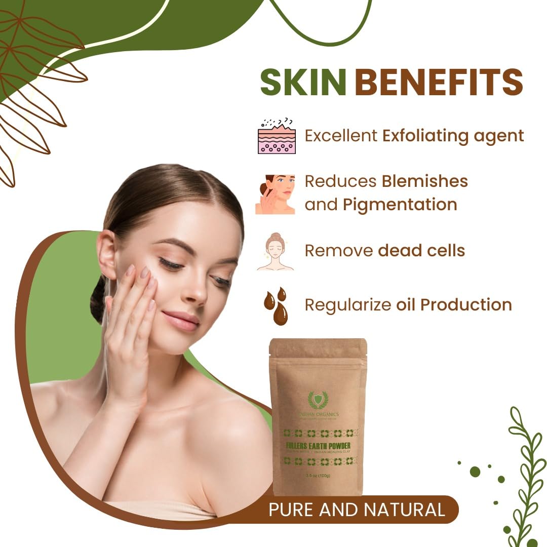 Kashan Organics Multani Mitti Face Pack |Controls Oil, Remedy for Clean & Glowing Skin | Ideal for Face Masks and Treatments (7.05oz)