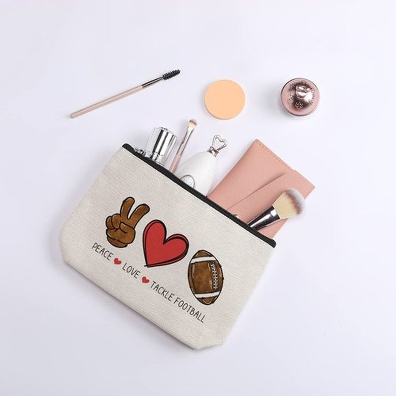 kdxpbpz Football Soccer Bag Football Mom Gifts Soccer Cosmetic Bag Soccer Team Coach Gifts Sport Fans Gifts for Football Lovers Players Birthday Gifts for Women Her - Peace Love Tackle Football