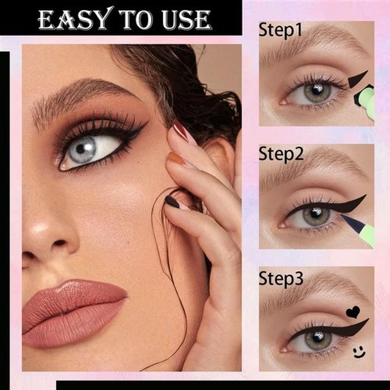 WanTuoluo 8 Pcs Double-Side Black Liquid Eyeliner Stamp Pens Set,Triangle Wing Eye Tail Cat Eye Stamp Makeup, Long Lasting Liquid Eye Liner,Waterproof & Smudgeproof Makeup (Black-1, 8Pack)