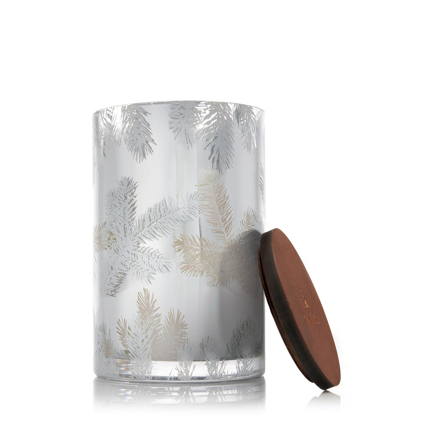 Thymes Frasier Fir Candles - Statement Collection - Silver with Pine Needle Design - Scented Candles for Home Decor - Notes of Siberian Fir Needles, Cedarwood & Sandalwood - Medium Luminary (20 oz)