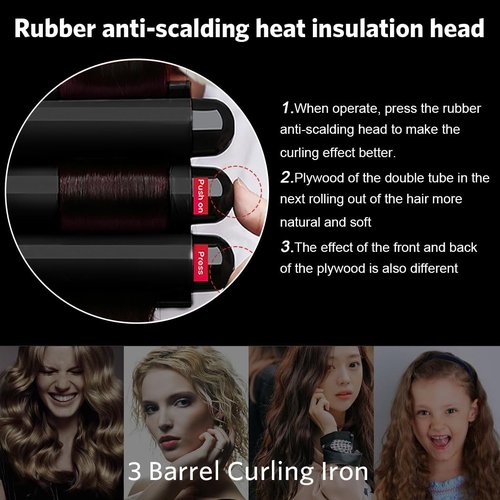SISROL 3 Barrel Curling Iron Wand, 1 Inch Ceramic Tourmaline Triple Barrel Hair Waver Curling Iron with LCD Temperature Display, Dual Voltage Crimping Iron Hair Curling Wand