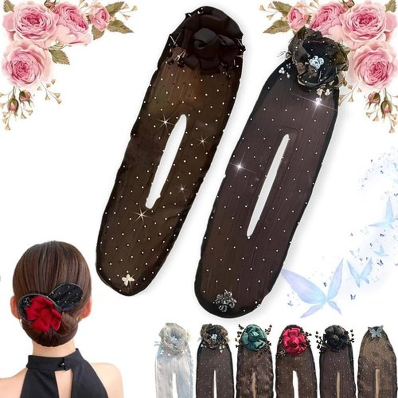 HUIQINGLI Characterh Character Hair Accessories, Insstyle Full Star Flower Hair Accessories, Women Hand Embroidered Flowers Deft Bun, Lazy Hair Curler (2PCS-E)