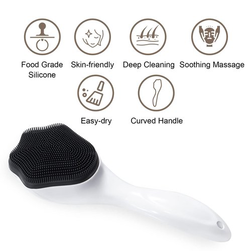 Silicone Face Scrubber Exfoliating Brush, Beomeen 2 Pack Manual Handheld Facial Cleansing Brush Blackhead Scrubber, Soft Bristles Waterproof for Face Skincare (Black White)