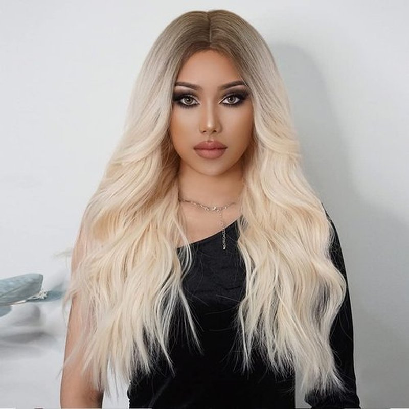 BERON Blonde Wig Long Wavy Wig Blonde Wig with Dark Roots Long Curly Wig Wig Blonde Wigs Charming Full Wigs for Cosplay Party or Daily Use Wig Cap Included