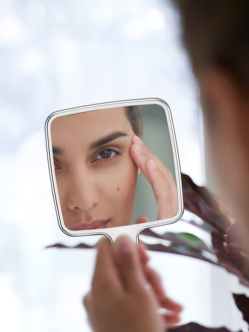 MIRRORNOVA Handheld Mirror, Water Ripples Hand Mirror with Handle for Makeup, Square, Rose Gold, Small (4 x 7 inches)
