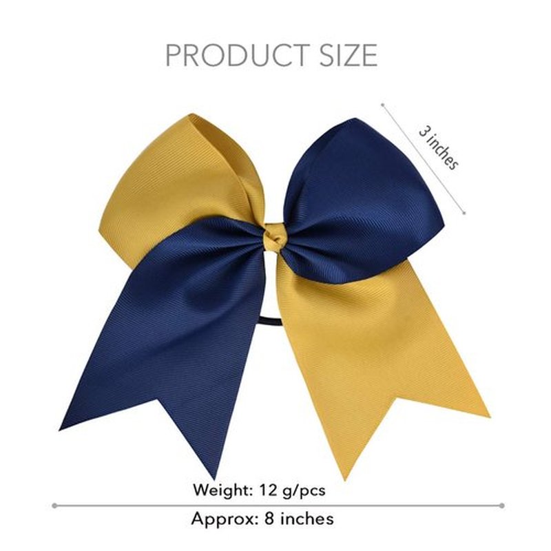 DEEKA 12PCS 8" Two Toned Large Cheer Hair Bows Ponytail Holder Handmade for Teen Girls Softball Cheerleader Sports-Navy Blue/Gold