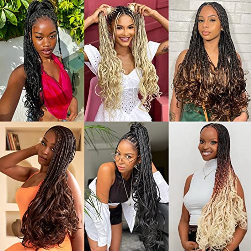 COOKOO 9 Packs (15 Strands/Pcs) Pre Looped French Curl Crochet Braids 8 Inch Natural Black French Curls Crochet Box Braid with Curly Ends Pre-braided Goddess Box Braids with Curly Ends for Women 1B#