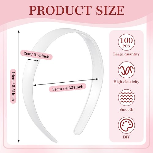 XunYee 100 Pcs Plastic Headbands with Teeth Plain Hair Bands for Women Girls DIY Hair Accessories (White, 20 mm)