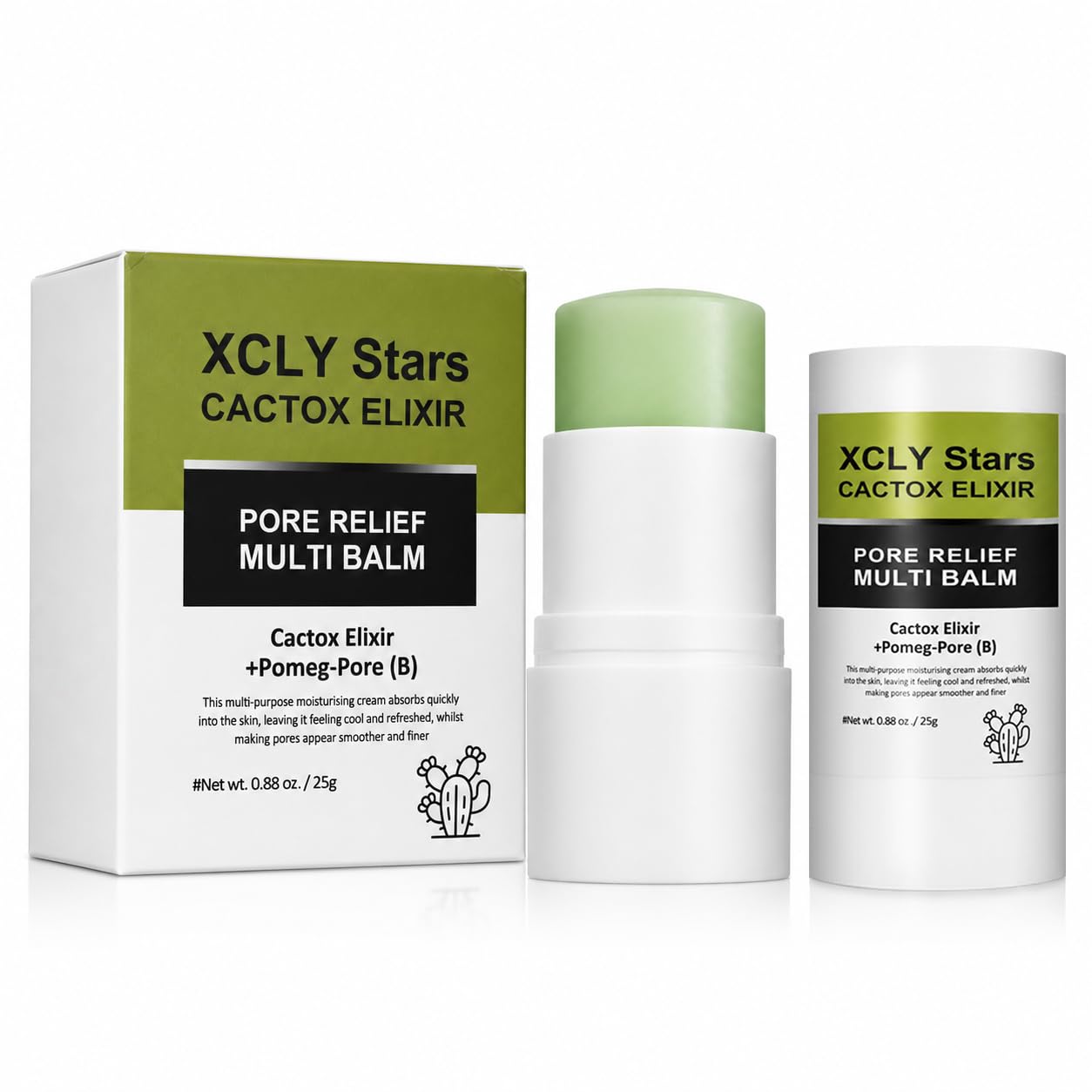 Cactus Pore Relief Multi Balm Stick Instant Cooling & De-Puffing, Helps Reduce the Look of Puffy Skin & Enlarged Pores, Pore Minimizing with Cactus Extract, Face & Eye Skincare Balm Stick - 2 Pack