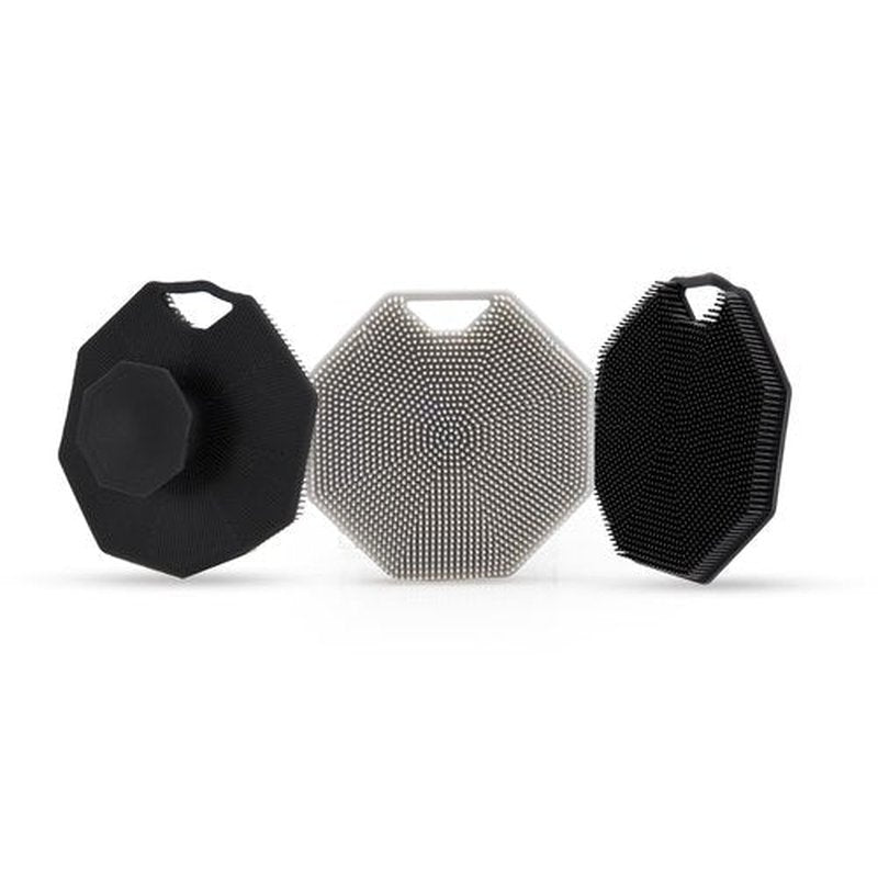 3Pack Silicone Body Scrubber, Qewro Body Buffer Exfoliating Brush with Silicone Loofah, Bath & Body Brushes for Men Women Kids Pets use in Shower, Scalp Exfoliator Hair Shampoo Skin Cleaning Brush