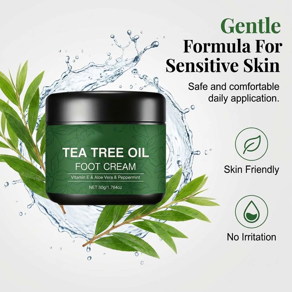 Hulezt Tea Tree Oil Foot Cream, Tea Tree Foot Cream for Dry Cracked Feet and Heels, Intensive Moisturizing Foot Balm to Repair, Soften & Renew Dry, Rough Feet (1)