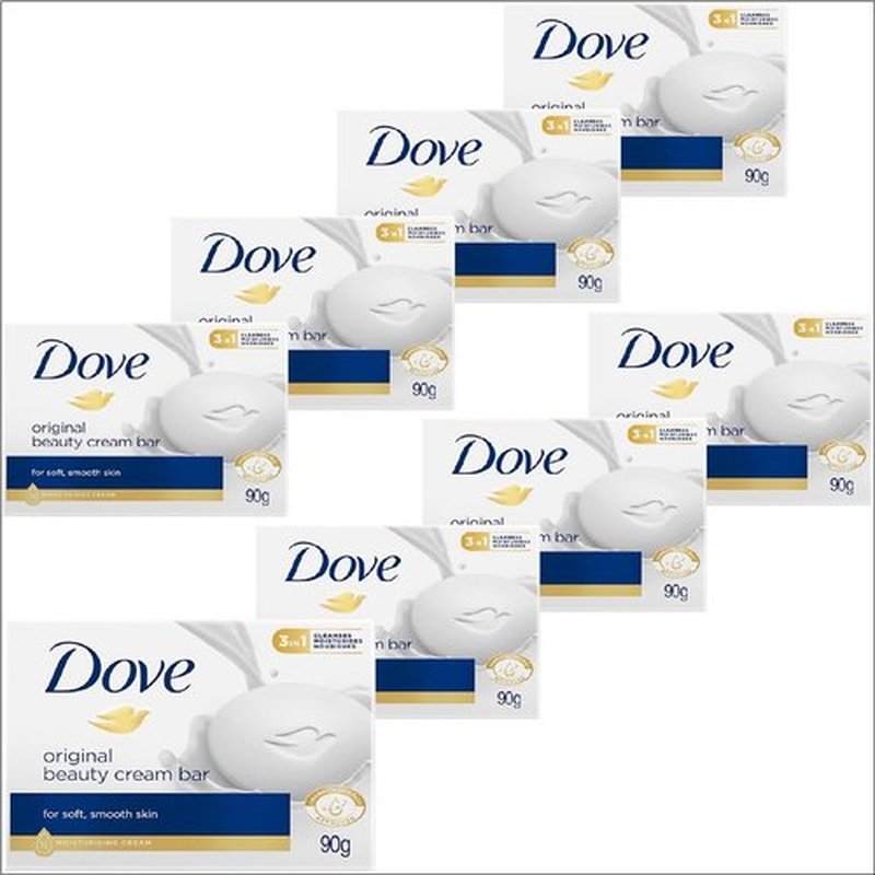 BASICOS Dove Beauty Bar Soap for Washing Hands and Body, Mild for Skin, Bulk Pack of 8 Bars- 3.15 Ouce Each. Plus 1 Loofah Sponge Pad (Original)