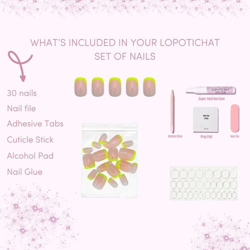 Lopotichat Ultra-Resistant Gel Press-On Nails Set - 30 Nails in 15 Sizes for Perfect & Natural Fit - Reusable Manicure for DIY Salon-Quality Nails at Home (DayDream Glow)