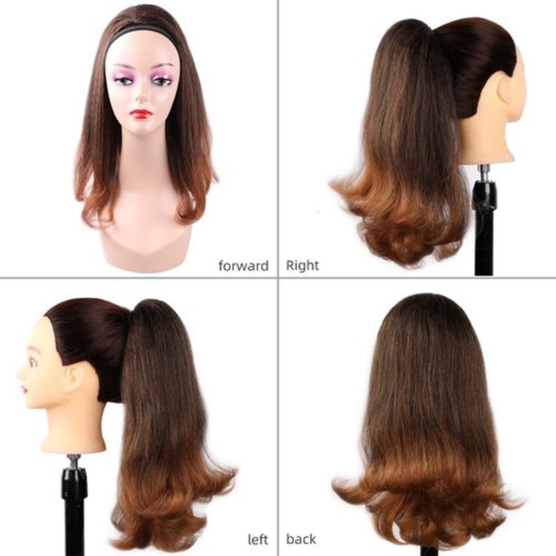 JVILO Drawstring Ponytail Extensions yaki Ponytail Curly ends Natural Wavy Synthetic Curly Clip Pony Tails 14inch Ponytail Black Women(14inches, 1B-30)