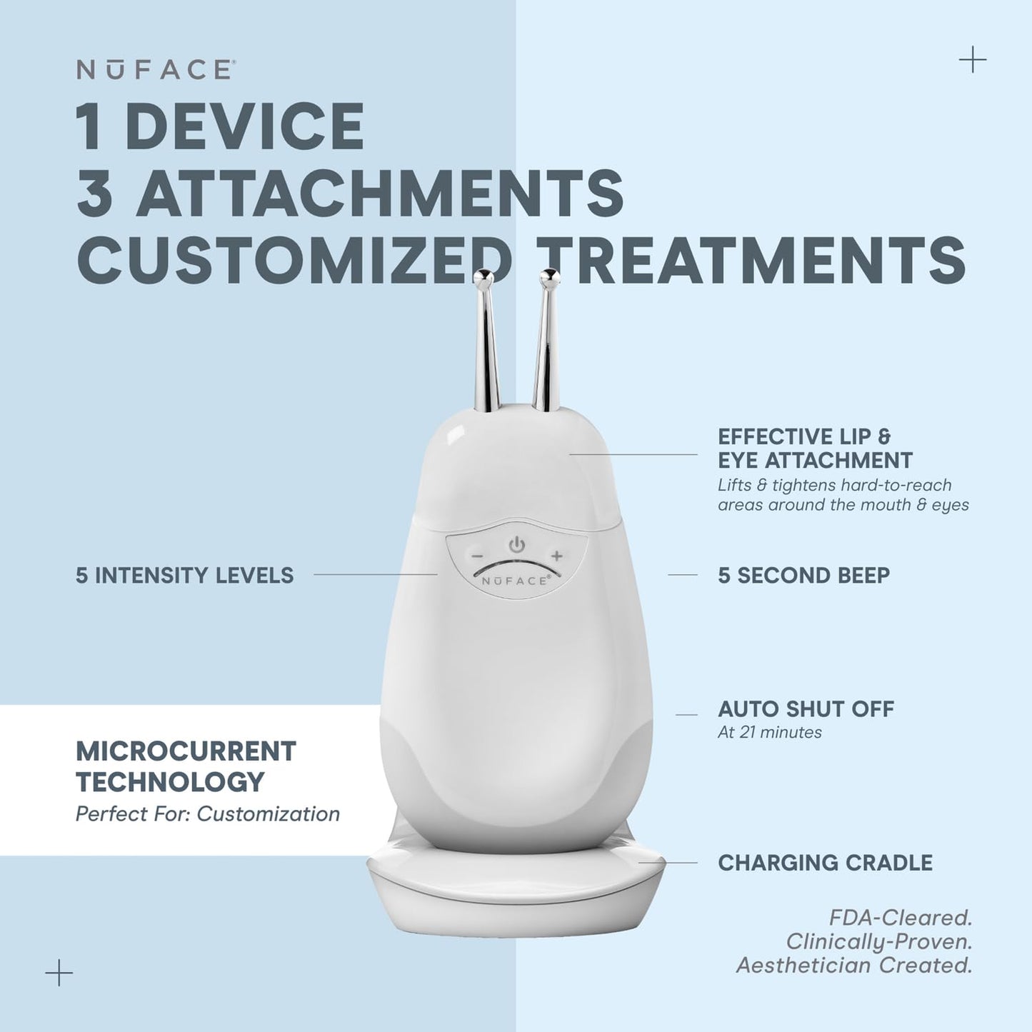 NuFACE Trinity FDA Cleared Microcurrent Facial Device + Effective Lip & Eye Attachment - Face Sculpting & Neck Tightening Device to Contour Cheeks, Brows & Mouth - With Hydrating Microcurrent Gel